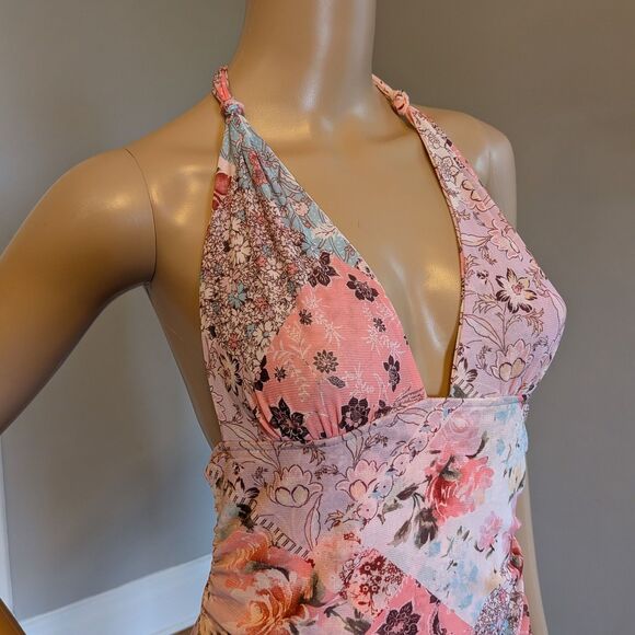 Shein Halter Mini Dress Mesh Fairycore Pastel Floral Paisley Y2K Style Size M - Picture 5 of 9
